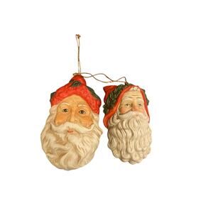 Set of 2 ceramic Santa Christmas ornaments